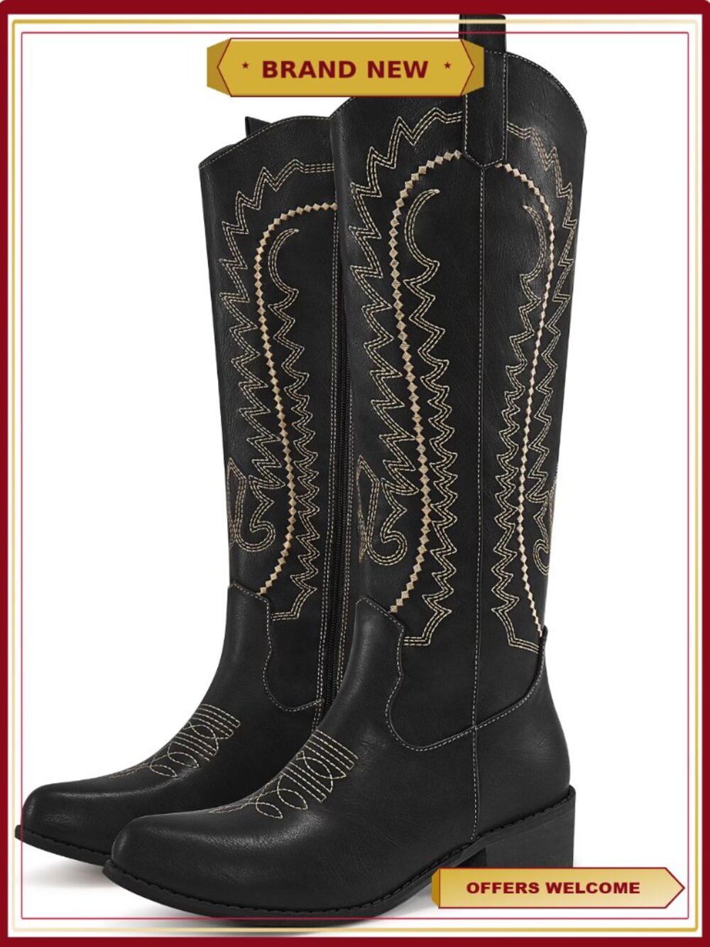 Women's Embroidered Cowboy Boots Chunky Heel Western Boots